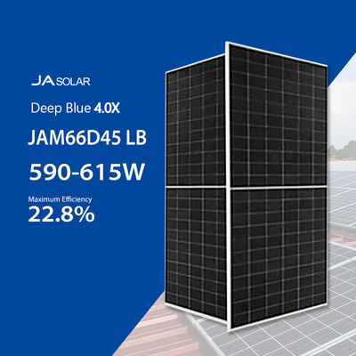 JA bleu profond 4.0 JAM66D45 LB 182mm Panneau solaire en double verre de type N Bifacial 590W-615W