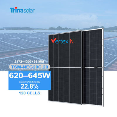 Topcon Panneau solaire bifacial de type n 620w 635w 645w Trina avec et certificat Ce Tuv