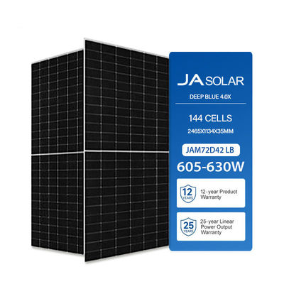 Panneau solaire bifacial à demi-cellule de type N de 630W JA PV pour 22,5% et 3000Pa / 5400Pa avant