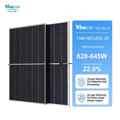 Trina Solar 620-645W Panneaux solaires mono bifaciaux double verre noir cadre pour cellule à demi-coupe