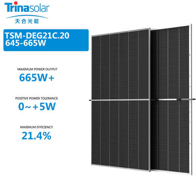 TSM-DEG21C.20 645-665W Panneau solaire bifacial à double verre avec boîte de jonction IP68