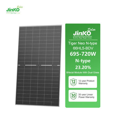2384*1303*33mm Jinko N-Type Double Glass Topcon demi-cellule 700W 710W 720W Panneaux solaires bifaciaux