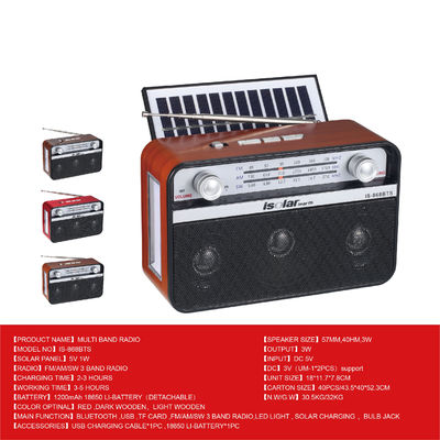 Radio sans fil à haut son alimentée par l'énergie solaire avec lecteur de musique FM AM SW 3 bande et haut-parleur BT
